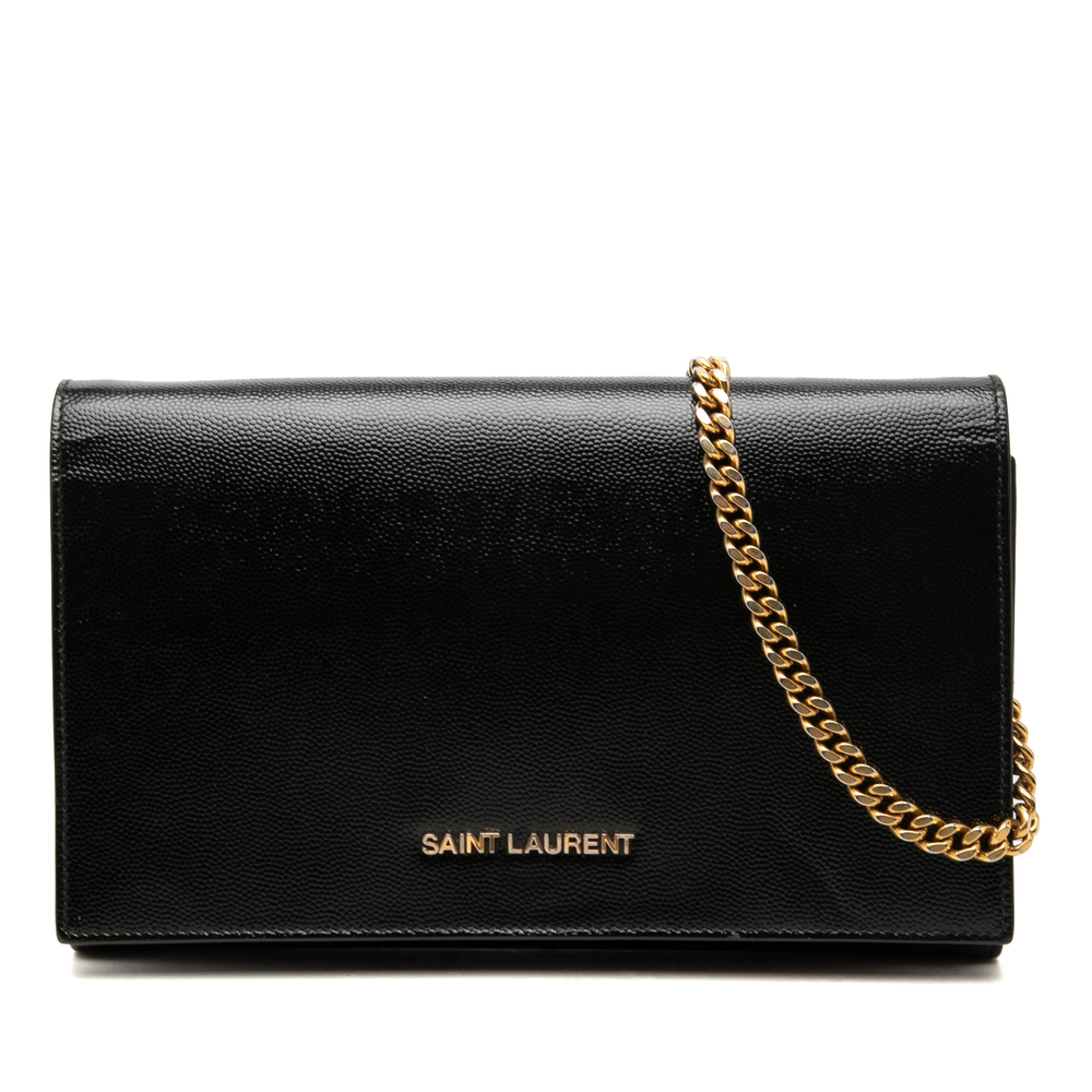 Pre-Loved Saint Laurent Grained Calfskin Classic Letters Wallet on Chain